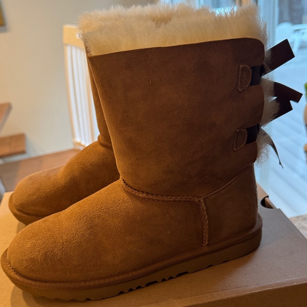 UGG Kids Tan Boots with Cream Fur